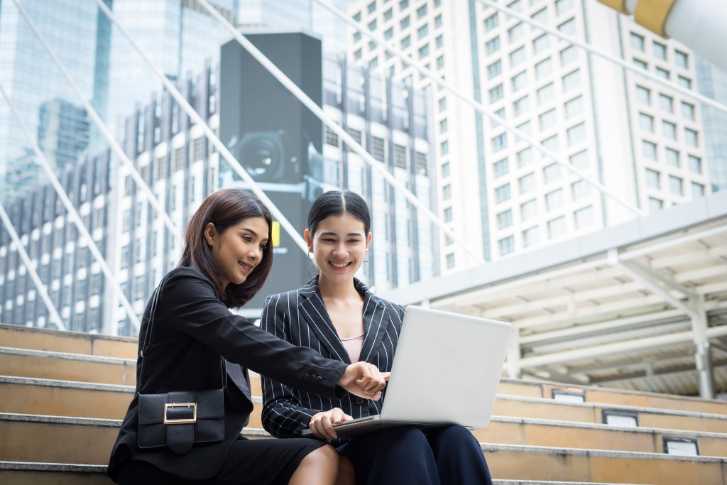 business woman talking conversation outdoor