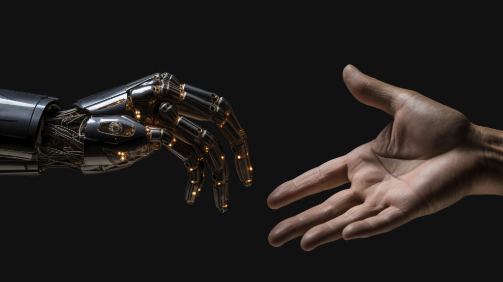 ai robot hand close human hand