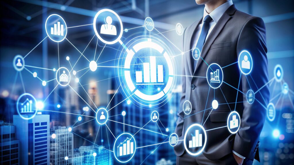 businessman with digital interface data growth