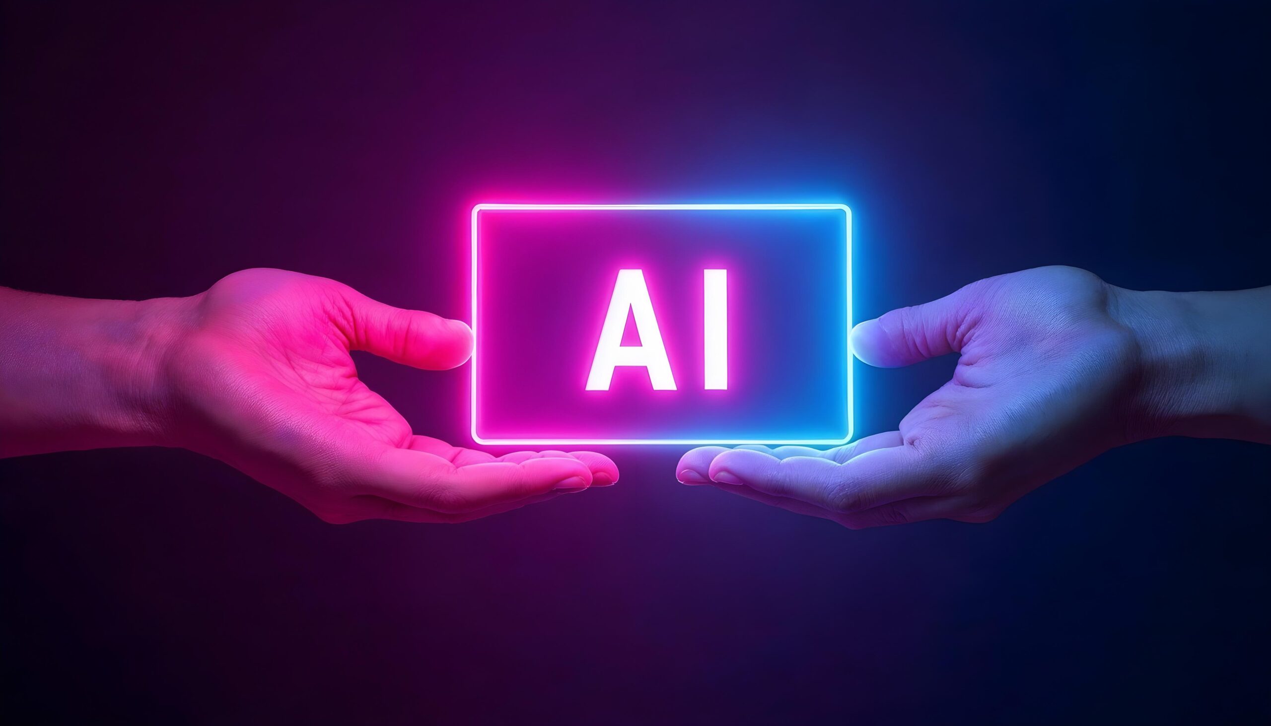 hands holding ai neon sign scaled