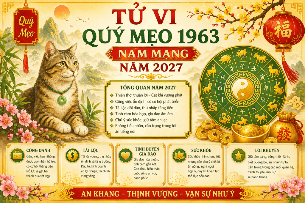 Tử vi Qúy Mẹo 1963 nữ mạng năm 2027