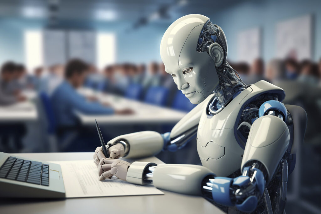 view futuristic robot school environment
