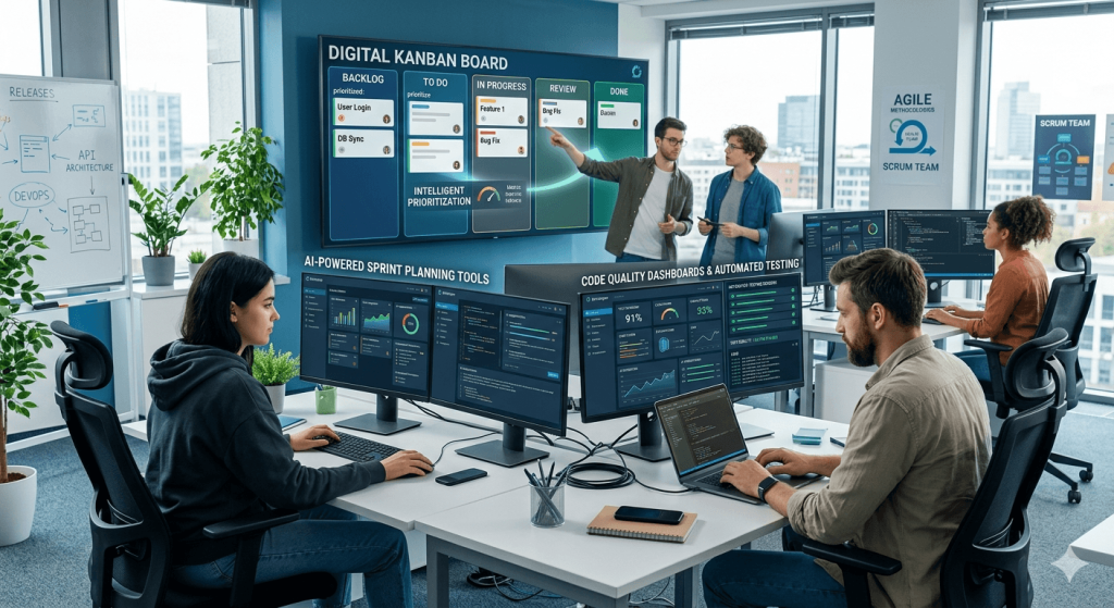 AI Trong Quản Lý Dự Án IT & Agile: Tăng Tốc Delivery, Nâng Cao Chất Lượng Phần Mềm 1 Gemini Generated Image hj4b38hj4b38hj4b 1
