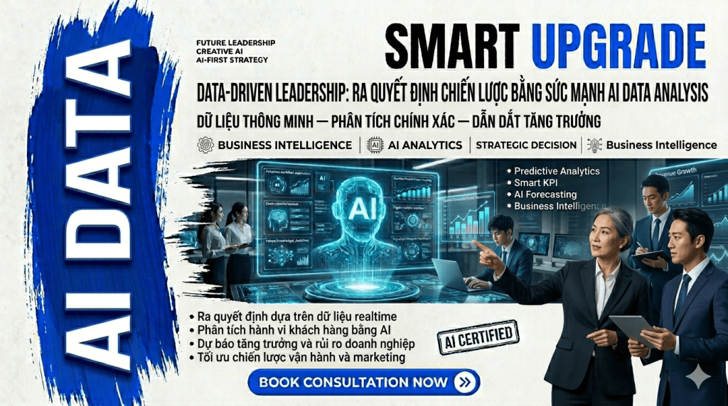 Data-Driven Leadership: Ra quyết định chiến lược bằng sức mạnh AI Data Analysis 1 Gemini Generated Image j6a9uej6a9uej6a9 1