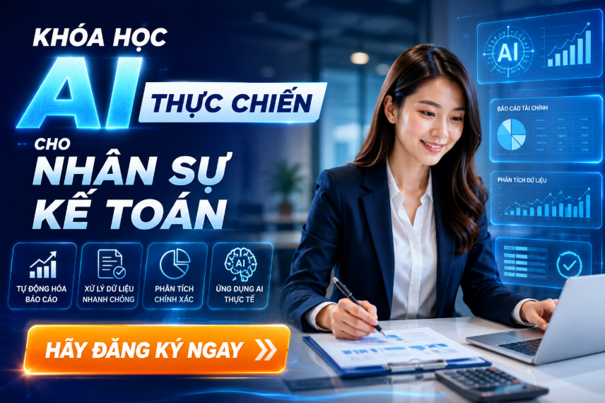 AI THỰC CHIẾN CHO NHÂN SỰ KẾ TOÁN 1 Trong bối cảnh chuyển đổi số diễn ra mạnh mẽ, AI thực chiến cho nhân sự kế toán đang trở thành giải pháp quan trọng giúp bộ phận kế toán nâng cao hiệu suất làm việc, tối ưu quy trình xử lý dữ liệu và giảm áp lực công việc thủ công. Việc ứng dụng AI vào kế toán không chỉ giúp tiết kiệm thời gian mà còn hỗ trợ tổng hợp dữ liệu, lập báo cáo và phân tích thông tin nhanh chóng hơn.