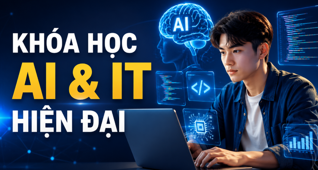 KHÓA HỌC ĐÀO TẠO AI & IT HIỆN ĐẠI 1 Trong bối cảnh chuyển đổi số diễn ra mạnh mẽ, khóa học đào tạo AI & IT hiện đại đang trở thành xu hướng quan trọng giúp đội ngũ IT và nhân sự công nghệ nâng cao năng lực chuyên môn, tối ưu quy trình làm việc và tăng tốc phát triển sản phẩm. Việc ứng dụng AI trong lĩnh vực công nghệ không chỉ giúp tiết kiệm thời gian mà còn hỗ trợ tự động hóa quy trình, phân tích dữ liệu và tăng hiệu quả vận hành hệ thống.