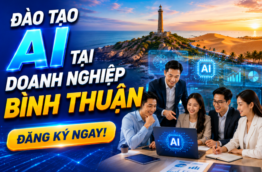 Trong bối cảnh chuyển đổi số diễn ra mạnh mẽ, nhu cầu đào tạo AI tại Bình Thuận đang ngày càng gia tăng khi cá nhân và doanh nghiệp mong muốn ứng dụng công nghệ để nâng cao hiệu suất làm việc, tối ưu vận hành và tăng khả năng cạnh tranh. Việc ứng dụng AI không còn là xu hướng dành riêng cho các tập đoàn lớn mà đang trở thành công cụ thực chiến cho nhiều lĩnh vực như kinh doanh, marketing, kế toán, nhân sự, giáo dục và sản xuất.