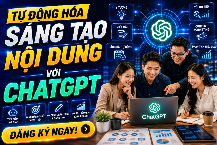 Công cụ AI cho doanh nghiệp: Tự động hóa sáng tạo nội dung với ChatGPT được xây dựng dành cho doanh nghiệp, đội ngũ marketing và bộ phận truyền thông đang cần tối ưu hóa toàn bộ quy trình sản xuất nội dung, tăng tốc triển khai chiến dịch và giảm chi phí vận hành. Trong bối cảnh AI và đặc biệt là ChatGPT đang trở thành nền tảng cốt lõi của chuyển đổi số, doanh nghiệp có thể tự động hóa phần lớn hoạt động sáng tạo nội dung từ ý tưởng, sản xuất, phân phối đến tối ưu hiệu quả.