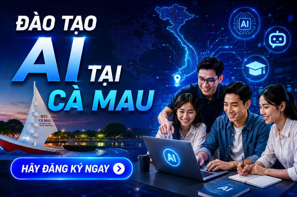 ĐÀO TẠO AI TẠI DOANH NGHIỆP CÀ MAU 1 Khóa học Đào tạo AI tại doanh nghiệp Cà Mau dành cho doanh nghiệp, cơ quan, tổ chức và cá nhân có nhu cầu ứng dụng trí tuệ nhân tạo vào công việc thực tế. Chương trình tập trung vào ChatGPT và các công cụ AI phổ biến đang được sử dụng rộng rãi trong quản trị, marketing, bán hàng và chăm sóc khách hàng.