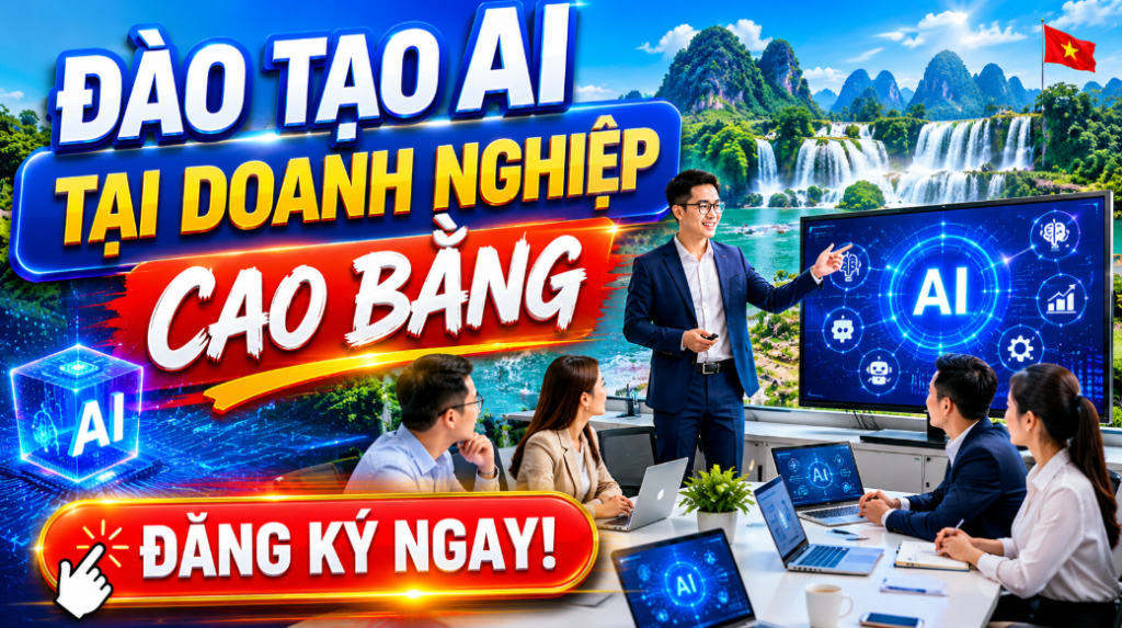 Khóa học Đào tạo AI tại Cao Bằng dành cho doanh nghiệp, cơ quan, tổ chức và cá nhân muốn ứng dụng trí tuệ nhân tạo vào công việc thực tế. Chương trình tập trung vào ChatGPT và các công cụ AI phổ biến, giúp học viên nâng cao hiệu quả công việc, tiết kiệm thời gian và tối ưu quy trình vận hành.