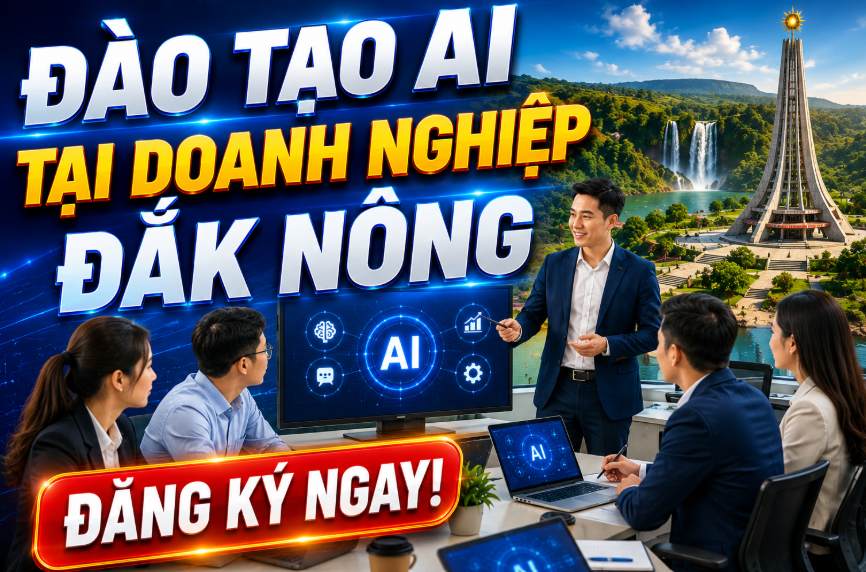 ĐÀO TẠO AI TẠI ĐẮK NÔNG 1 Khóa học AI tại Đắk Nông dành cho doanh nghiệp, cơ quan, tổ chức và cá nhân muốn ứng dụng trí tuệ nhân tạo vào công việc thực tế. Chương trình tập trung vào ChatGPT, các công cụ AI phổ biến và những giải pháp tự động hóa đang được nhiều doanh nghiệp áp dụng hiện nay.