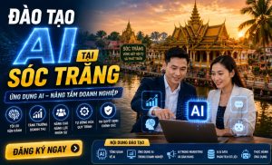 Đào tạo AI tại doanh nghiệp Sóc Trăng dành cho doanh nghiệp, cơ quan, tổ chức và cá nhân muốn ứng dụng trí tuệ nhân tạo vào công việc thực tế. Chương trình tập trung vào ChatGPT, các công cụ AI hiện đại và các giải pháp tự động hóa giúp nâng cao năng suất làm việc, tối ưu quy trình vận hành và thúc đẩy chuyển đổi số.