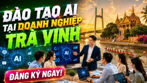 Đào tạo AI tại doanh nghiệp Trà Vinh dành cho doanh nghiệp, cơ quan, tổ chức và cá nhân muốn ứng dụng trí tuệ nhân tạo vào công việc thực tế. Chương trình tập trung vào ChatGPT, các công cụ AI hiện đại và các giải pháp tự động hóa giúp nâng cao năng suất làm việc, tối ưu quy trình vận hành và thúc đẩy chuyển đổi số.